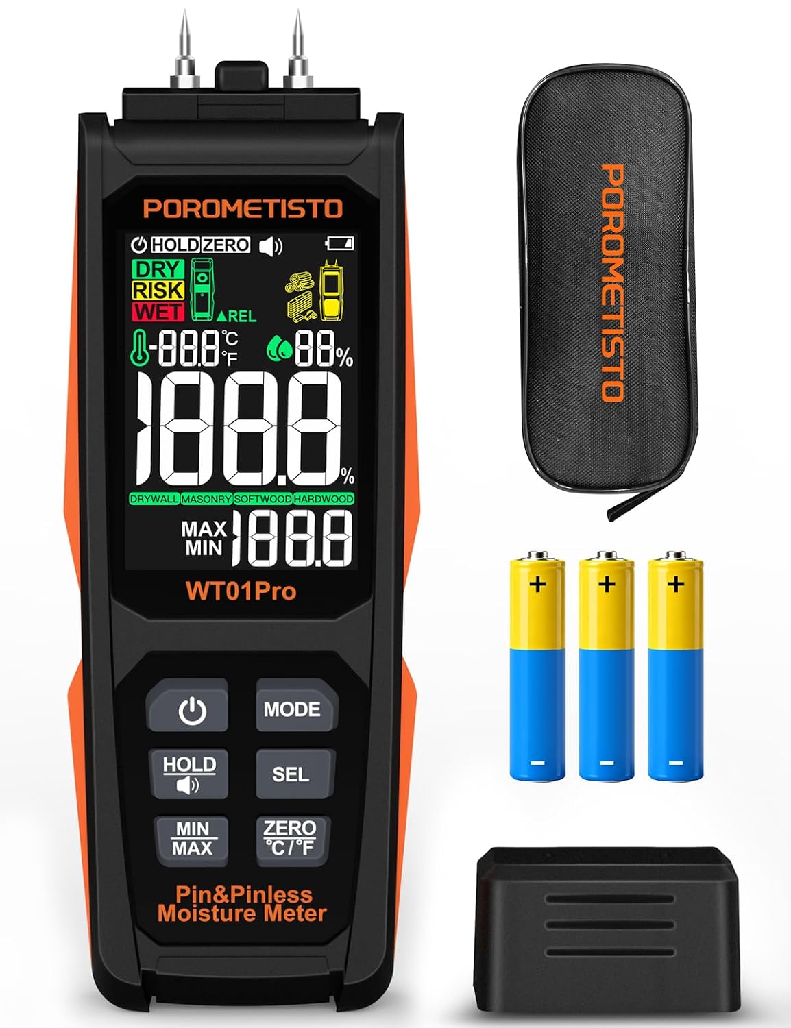 6 in 1 Pin and Pinless Moisture Meter POROMETISTO